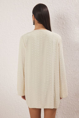 Bej Midi Dokuma Baglama Detayl? Plaj Kimono&Kaftan TBESS25KM00031 - Trendyolmilla фото 5