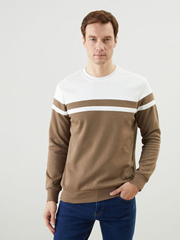 Bisiklet Yaka Uzun Kollu Renk Bloklu Erkek Sweatshirt