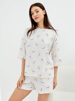 Комплект женский (футболка, шорты) бежевый с принтом мордочки - Mark formelle фото 9