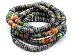 Браслет из яшмы мраморной диски 6*2мм со вставками из лавы, 16см