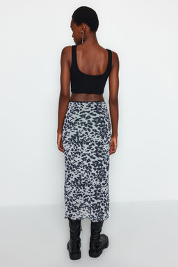 TRENDYOLMILLA Siyah Bel Detayl? Bask?l? Esnek Tul Maxi Orme Etek TWOAW24ET00124  фото 6