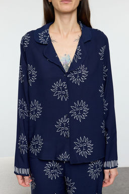 Trendyolmilla Lacivert Gunes Desenli Viskon Dokuma Pijama Tak?m? THMAW25PT00034  фото 9