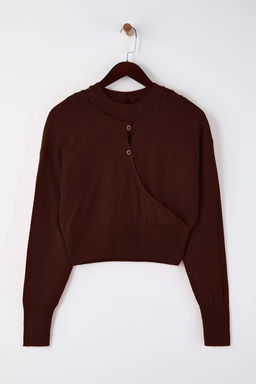 Kahverengi Bisiklet Yaka Birlesik Bluz-H?rka Triko Kazak TWOAW26KZ00280