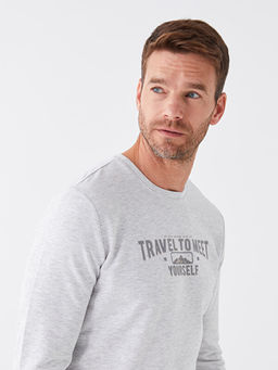 Bisiklet Yaka Uzun Kollu Bask?l? Erkek Sweatshirt