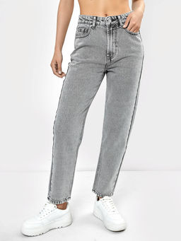 Джинсы женские mom fit светло-серые