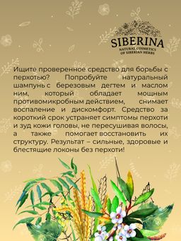 Шампунь дегтярный Против перхоти с бактерицидным и противомикробным действием SIBERINA