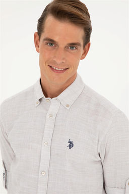 Рубашка мужская U.S. Polo Assn с длинным рукавом кремовая  фото 2