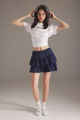 TRENDYOLMILLA Lacivert Etegi F?rf?rl? Mini Esnek Orme Etek TWOSS25ET00086