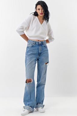 Джемпер укороченный из хлопка белый