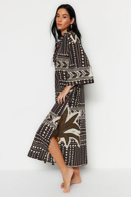 Siyah Cizgili Maxi Dokuma %100 Pamuk Puskullu Plaj Kimono&Kaftan TBESS20KM0024 - Trendyolmilla фото 7