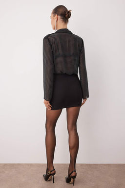 Siyah Mini Dokuma Yerlesimli Tas Bask?l? Party Etek TPRAW26ET00005 - Trendyolmilla фото 4