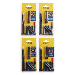 Ручка перьевая, (7 синих картриджей, поршень) блистер, МИКС