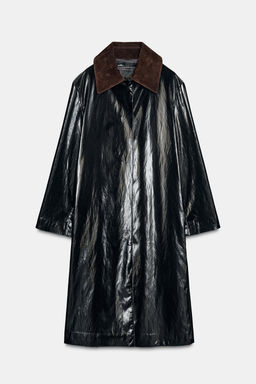 ZW COLLECTION LIMITED EDITION SHINY TRENCH COAT WITH CONTRAST COLLAR