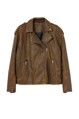 Kahverengi Oversize Kal?p Y?kama Efekctli Suni Deri Biker Ince Ceket Mont TWOAW25MO00010 - Trendyolmilla фото 7