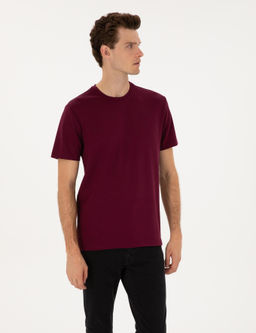 Bordo Regular Fit Kal_n Dokulu Bisiklet Yaka Basic Ti__rt
