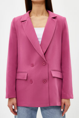 Pembe Regular Astarl? Kruvaze Kapama Dokuma Blazer Ceket TWOAW21CE0264
