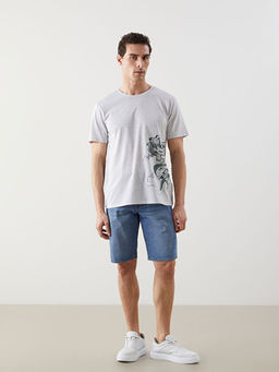 Bisiklet Yaka Bask?l? Penye Erkek Ti??rt