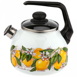 Limon New Чайник эмалированный 3л, д12,5см, h16см, со свистком, сферическая форма, стеклянная крышка, белый (Россия)