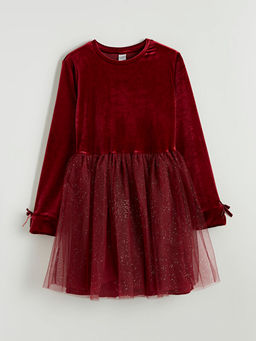 Bisiklet Yaka Kadife K?z ?ocuk T?t? Elbise