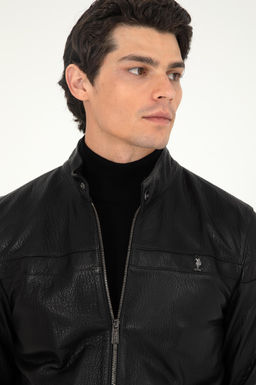 Мужская черная кожаная куртка - U.s. polo assn фото 2