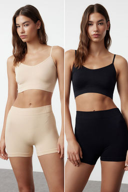 Trendyolmilla Siyah-Ten 2li Paket Seamless/Dikissiz Boxer Orme Kulot THMAW25KU00010