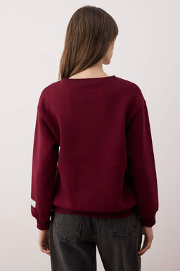 Bordo Slogan Bask?l? Bisiklet Yaka Relaxed Orme Sweatshirt TWOAW26SW00220 - Trendyolmilla фото 5