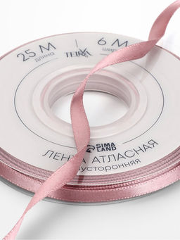 Цена за 2 шт. Лента атласная TEIRA, двухсторонняя, 6 мм, 25±1 м, розовая №164