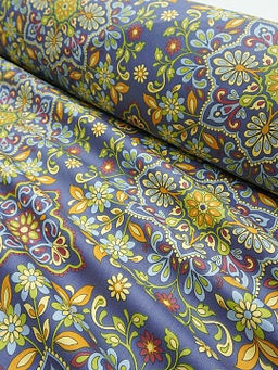 Сатин Мандала цветов цв.джинсово-фиолетовый, ш.2.5м, хлопок-100%, 115гр/м.кв