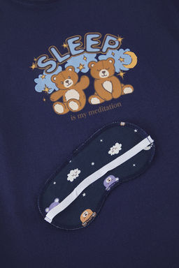 Trendyolmilla Lacivert %100 Pamuklu Ay?c?k ve Galaksi Desenli Uyku Bantl? Sortlu Orme Pijama Tak?m? THMSS25PT00360  фото 6