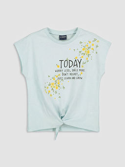 Bisiklet Yaka Bask?l? K?z ?ocuk Ti??rt