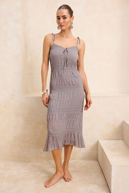 Kahverengi Dokuma Baglama Detayl? Plaj Elbisesi TBESS26EL00012