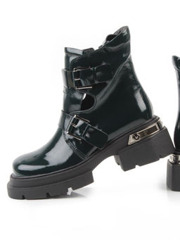 01-D1-8070 DK. GREEN Ботинки демисезонные женские (натуральная кожа, байка)