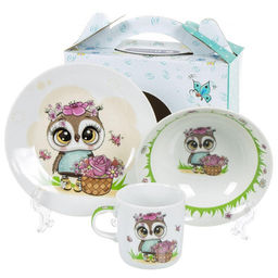 Набор детский 3пр Цветочная сова (тарелка 17,5см, салатник 15см, кружка 230мл)под/уп C640# DANIKS фото 2