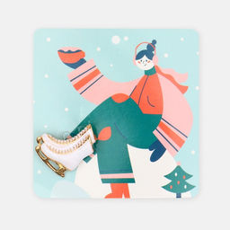 Брошь новогодняя «Коньки», белая в золоте