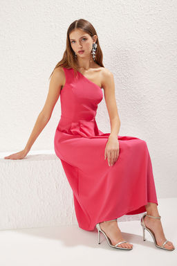 TRENDYOLMILLA Pembe A-Kesim Tek Omuz Dokuma S?k Elbise TPRSS25EL00074