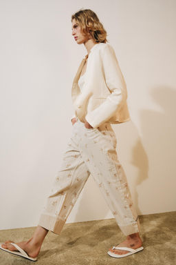 JEANS ZW COLLECTION TAPERED TIRO MEDIO FLORES / Beige - Zara фото 4
