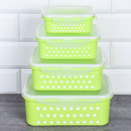 Салатник квадратный 4 штуки с крышками Горох / ZH-023 /уп 48/ - Галеонтрейд фото 4