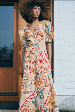 VESTIDO MIDI ESTAMPADO MANGA ABULLONADA / Multicolor - Zara фото 8