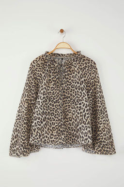 Cok Renkli Volan Kollu Leopar Desenli Dokuma Bluz TWOAW26BZ00054