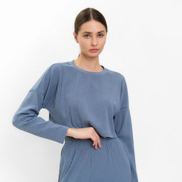 Костюм женский: лонгслив, брюки, MINAKU: Casual Collection, серо-голубой, размер 48