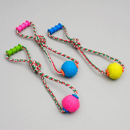 Игрушка канатная с жевательными элементами Шар с 1 ручкой, до 36 см, разноцветная - Пижон фото 4