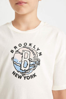 Футболка свободного кроя с короткими рукавами NBA Brooklyn Nets для девочек - Defacto фото 4