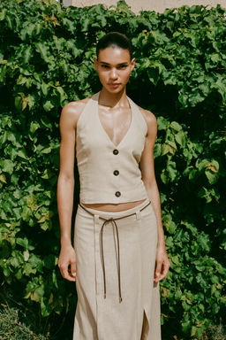 LINEN BLEND MIDI SKIRT WITH BELT - Zara фото 3