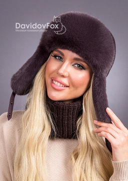 Шапка Ушанка трикотаж экомех браун