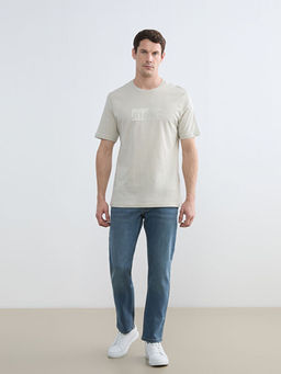 Bisiklet Yaka Bask?l? Penye Erkek Ti??rt