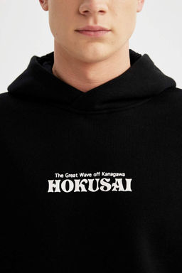 Толстовка свободного кроя с капюшоном Art Hokusai - Defacto фото 6