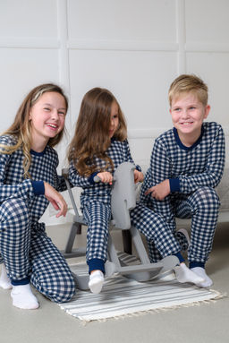 Пижама подростковая из кулирки пенье на манжетах Дрёма клетка синяя - Амадэль фото 47