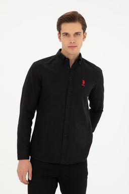 Мужская черная базовая рубашка с длинным рукавом