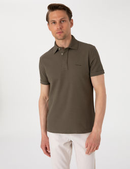 Haki Slim Fit %100 Pamuk K_vr_lmaz Amerikan Pike Polo Yaka Basic Ti__rt