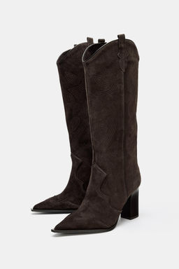 SPLIT SUEDE HEELED BOOTS - Zara фото 10